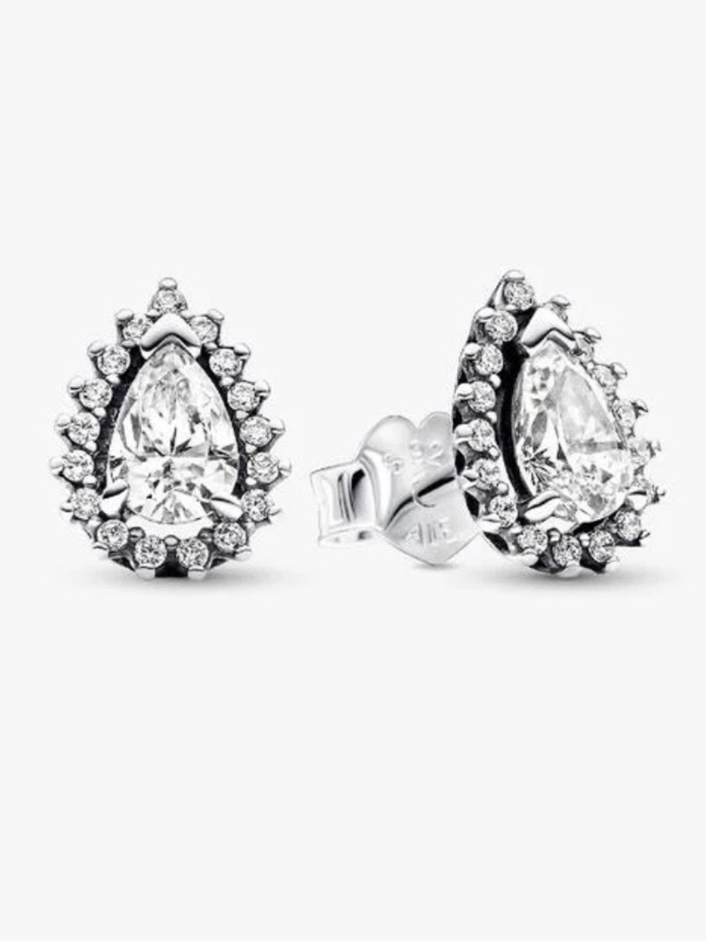 Pandora Sparkling Pear Halo Stud Earrings, Sterling Silver S925